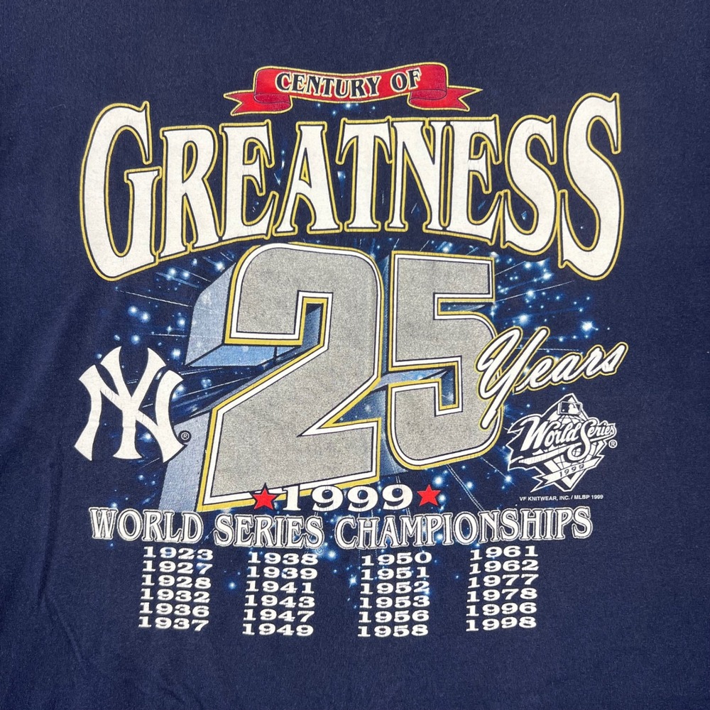 Vintage 1999 New York Yankees World Championships Shirt Men's 2XL Blue 25 Years
